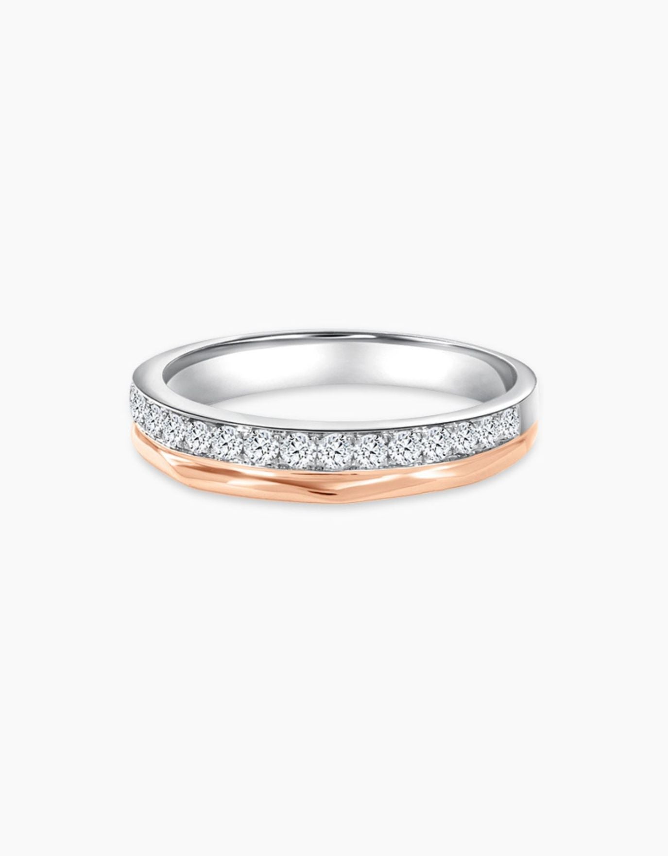 LVC wedding ring with white gold and rose gold and a row of brilliant round diamonds