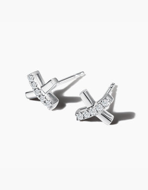 LVC diamond earrings with x crossed design encrusted with diamonds in white gold