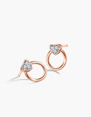 LVC diamond earring similar to a mini ring with a heart shaped and three diamonds in rose gold