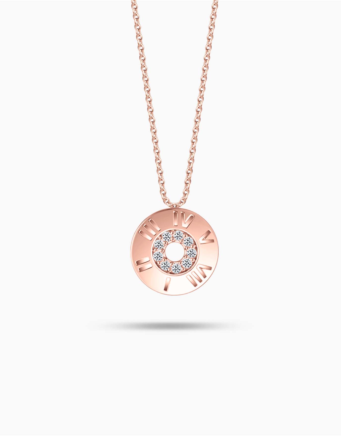 LVC Necklace with Diamond Pendant designed with roman numerals in rose gold