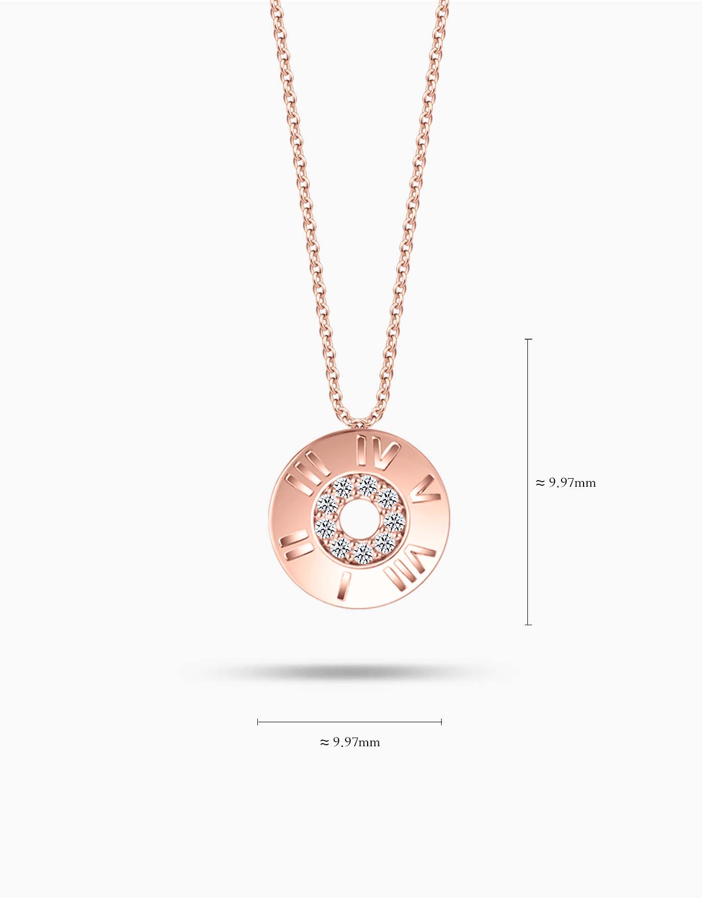 measurement LVC Necklace with Diamond Pendant designed with roman numerals in rose gold