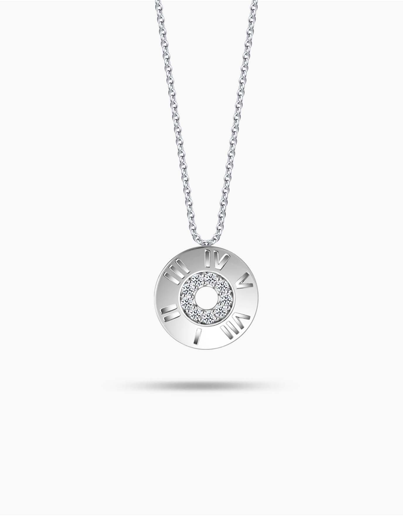 LVC Necklace with Diamond Pendant designed with roman numerals in white gold