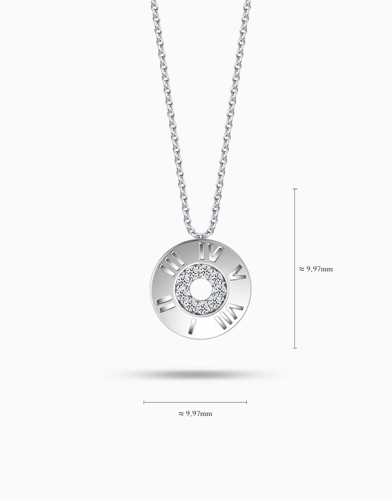 measurement LVC Necklace with Diamond Pendant designed with roman numerals in white gold