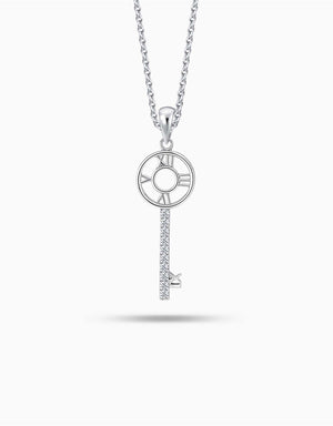 LVC necklace in white gold designed with roman numerals arranged in the shape of the clock encrusted with a row of round diamonds