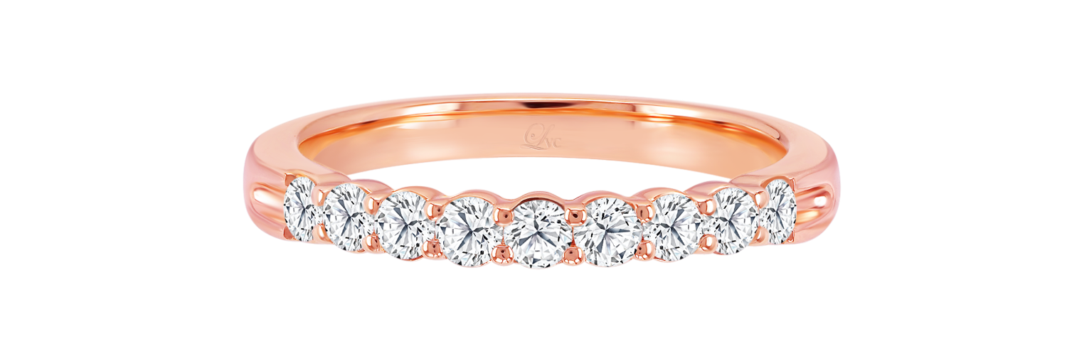 LVC a close up of the rose gold band with 9 lab grown diamonds