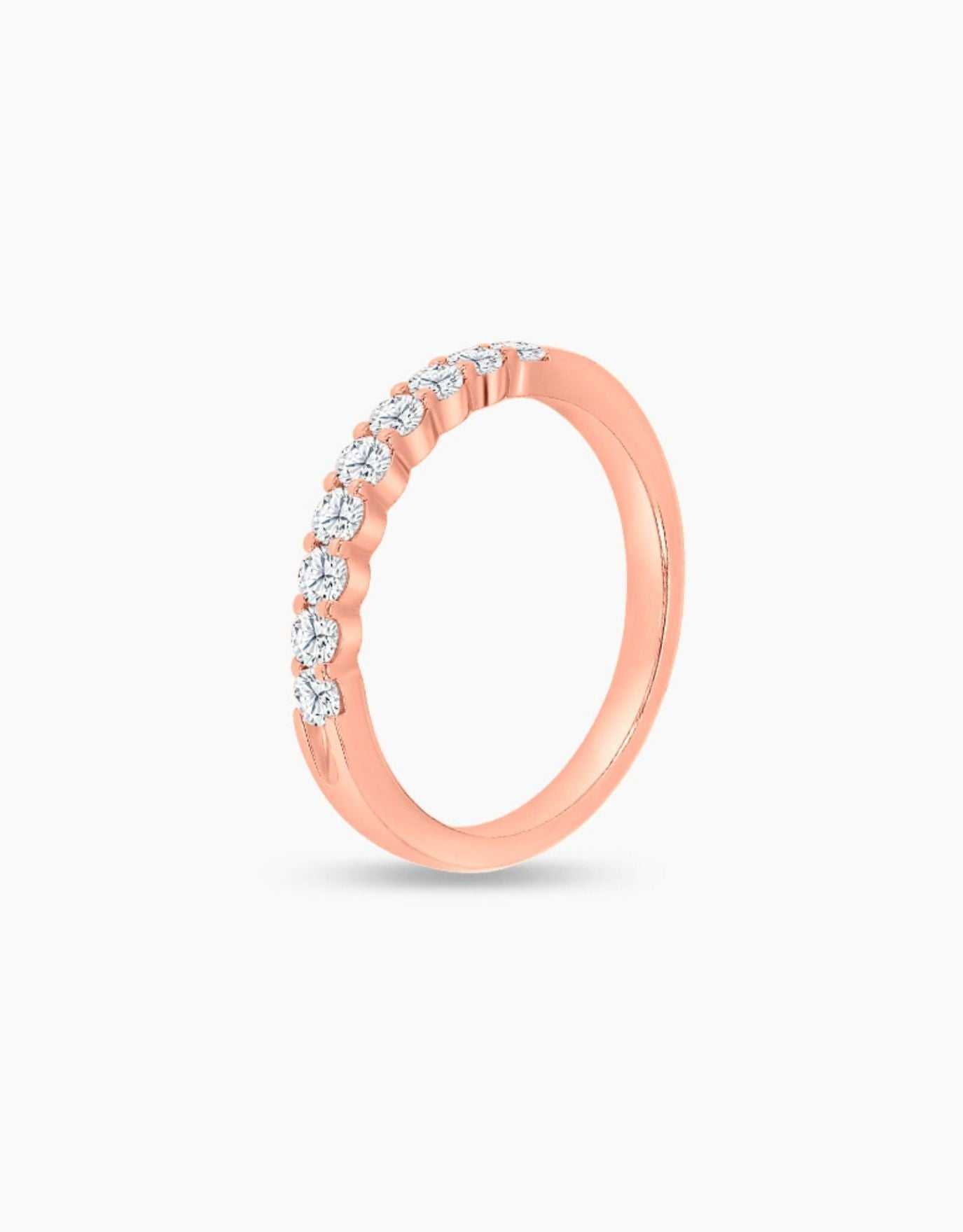 LVC wedding ring seen in a different angle with a half eternity ring design in rose gold and lab grown diamonds
