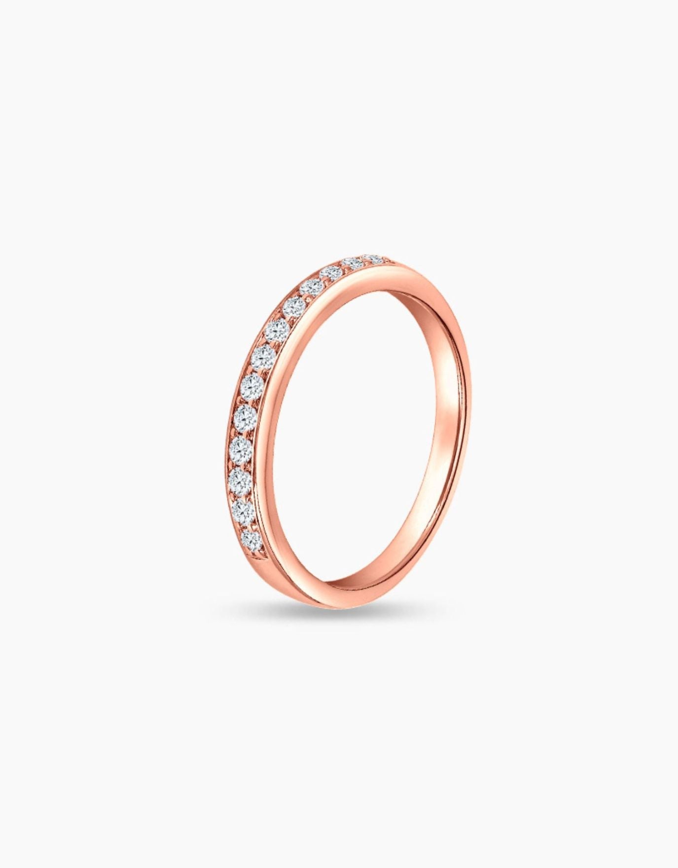 LVC Wedding Band in rose gold designed with 13 endless diamonds seen from different angle