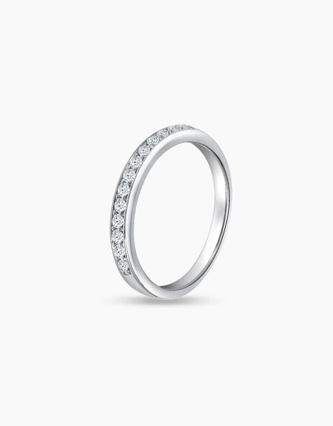 LVC Wedding Band in white designed with 13 endless diamonds seen from different angle 