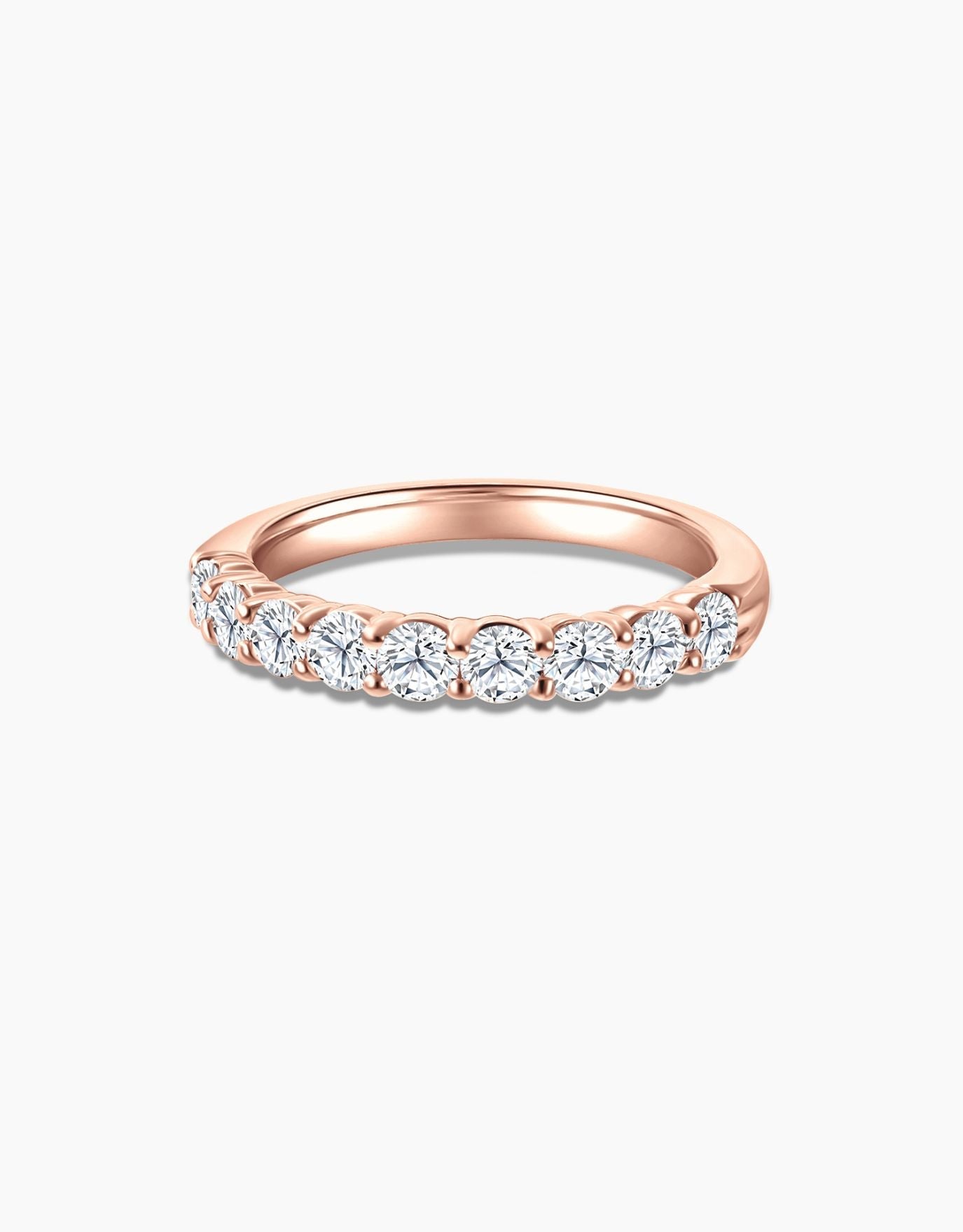 LVC wedding ring with lab grown diamonds on a rose gold band