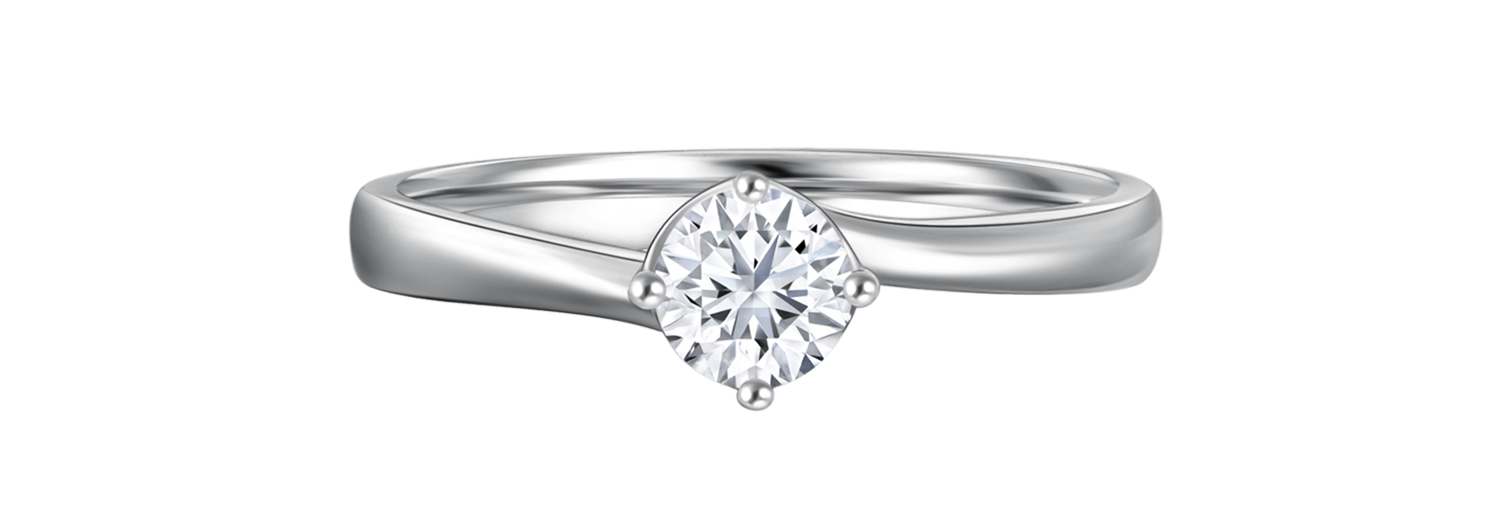 LVC a close up of the lab grown diamond ring made in white gold with a plain tapered band setting with 4 prongs