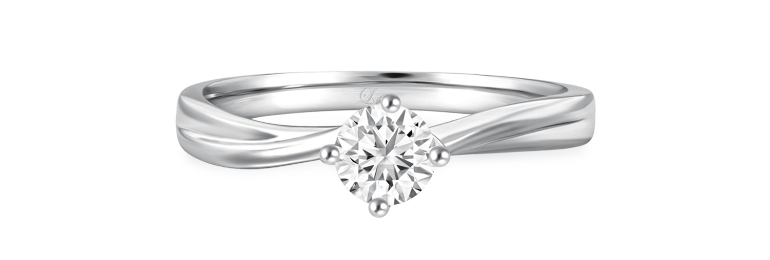 LVC a close up of the lab grown diamond ring with 0.34 carat diamond on a plain white gold setting