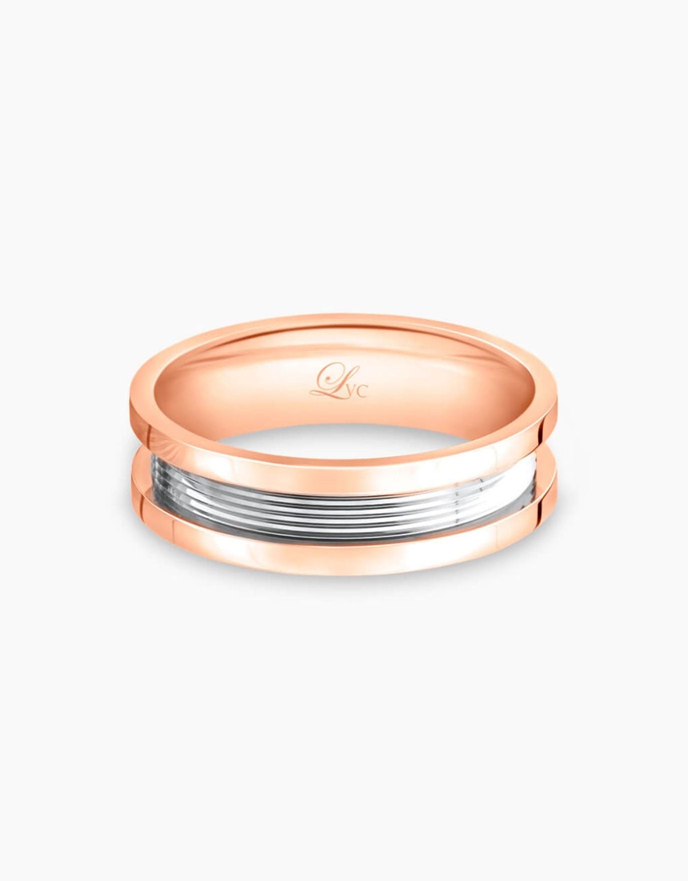 LVC men wedding band in white rose gold designed with contemporary detail to give a bold look
