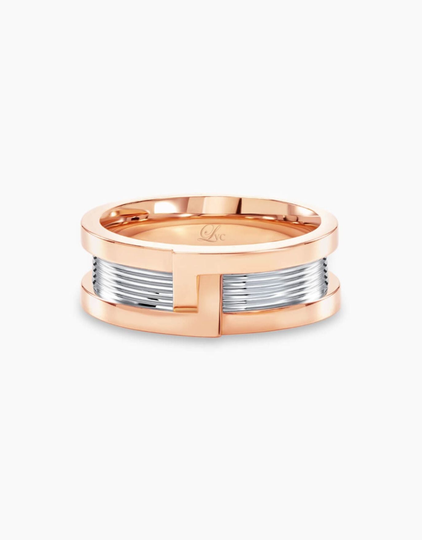 LVC men wedding ring with rose gold on the outer layer inspired by a bolt and nut