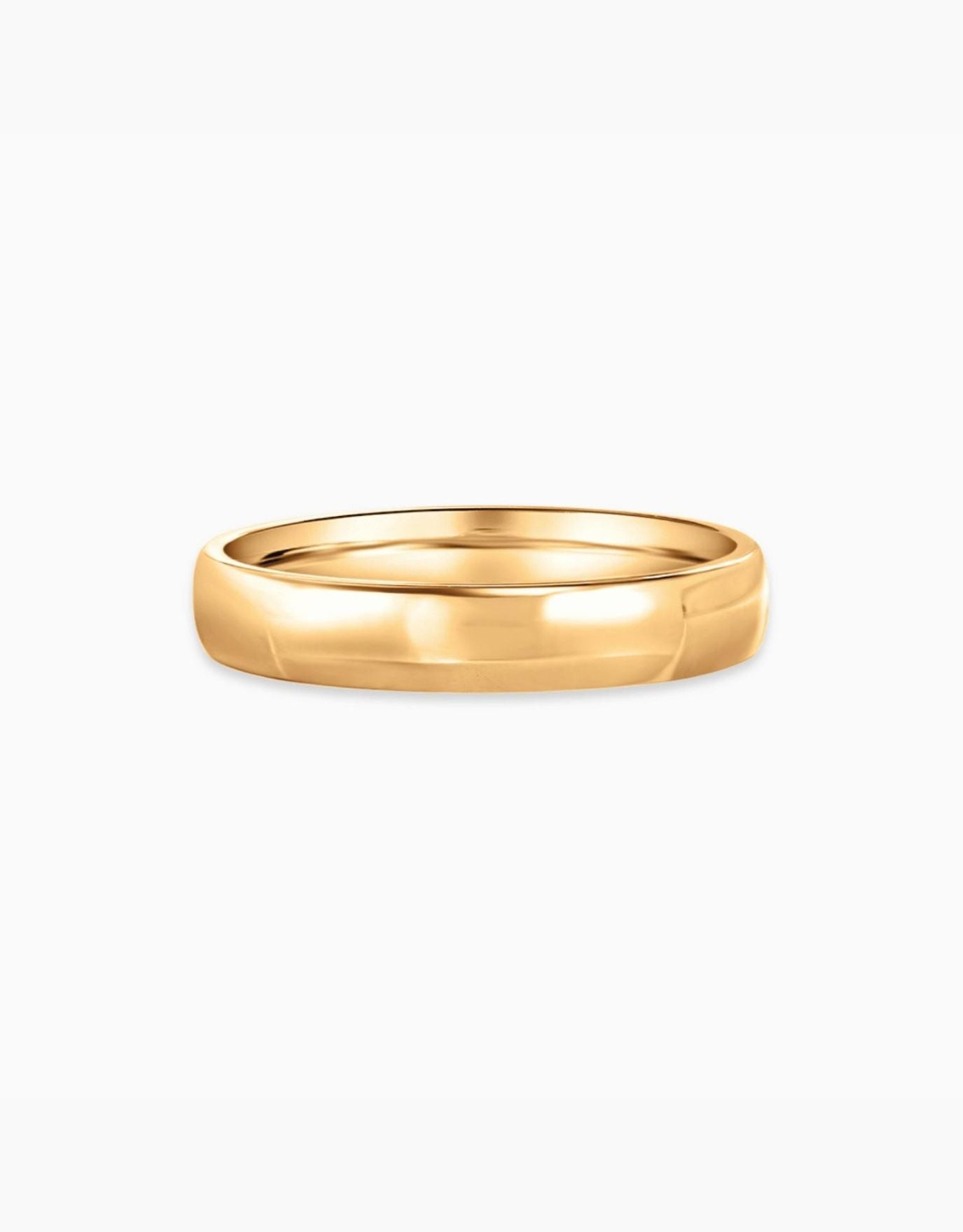 LVC men wedding band in yellow gold crafted with a glossy finish for the elegant and modern look