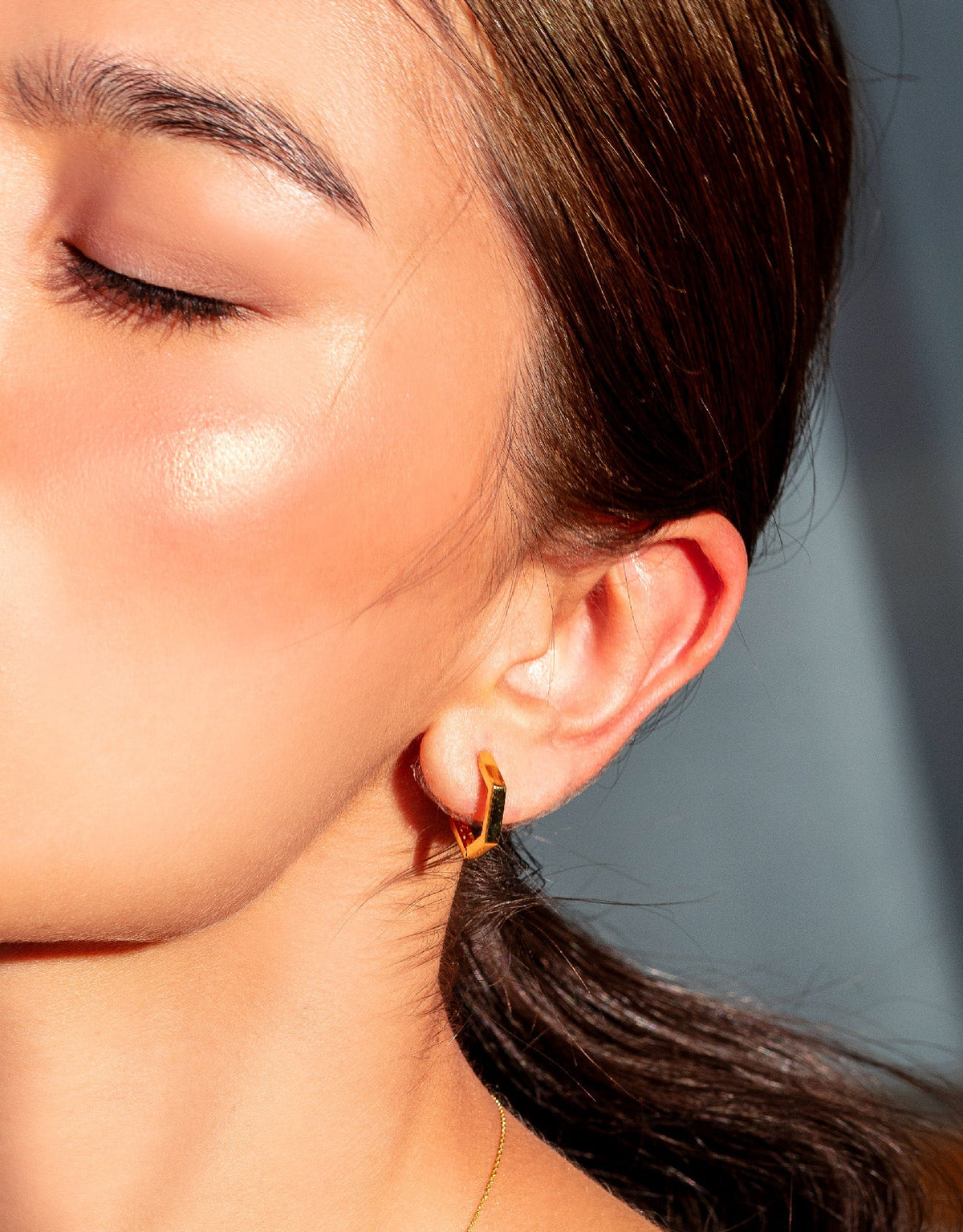 LVC MOD22 Hexagon Glam Gold Hoop Earrings