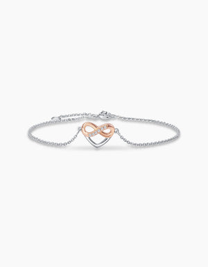 LVC diamond bracelet in white gold with an infinity symbol in rose gold in a heart made of white gold