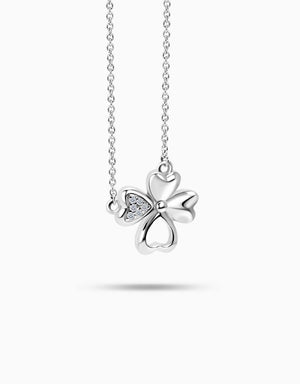 LVC Diamond Necklace in white gold with a pendant designed in the shape of a four-leaf clover with one encrusted with diamonds