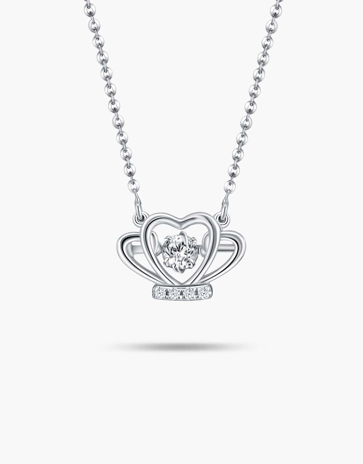 LVC necklace in white gold with crown diamond pendant topped with a center diamond stone