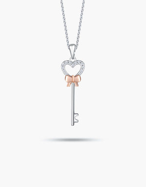 LVC necklace in white gold with a heart key diamond pendant crafted with a heart encrusted with diamonds