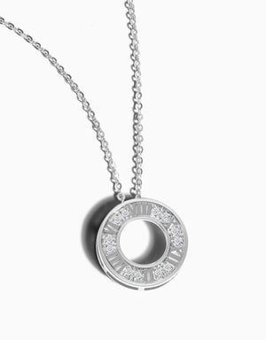 LVC necklace in white gold with Diamond Pendant designed with twelve diamonds surrounding the roman numerals