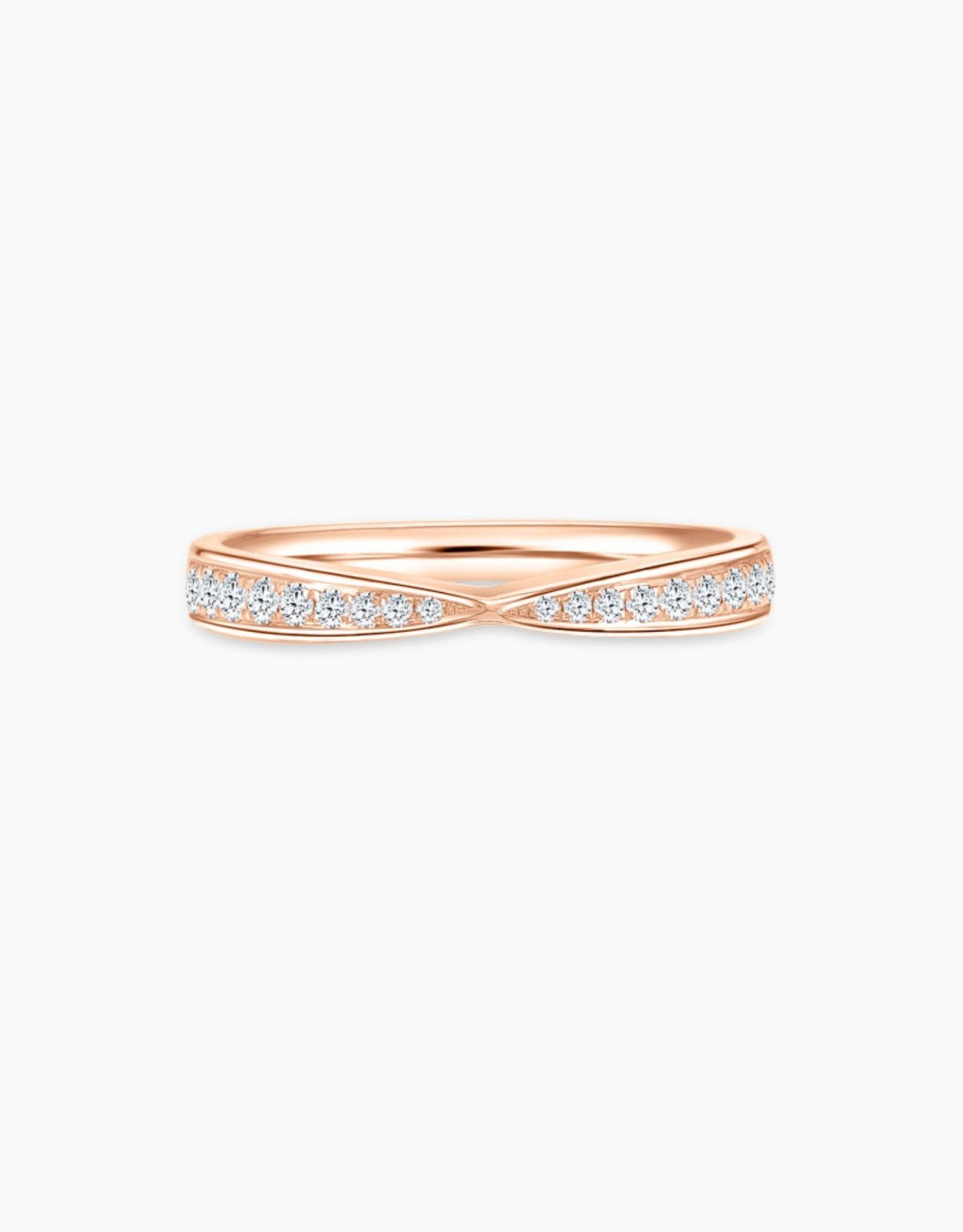 LVC wedding band in rose gold lined with two rows of round diamonds 