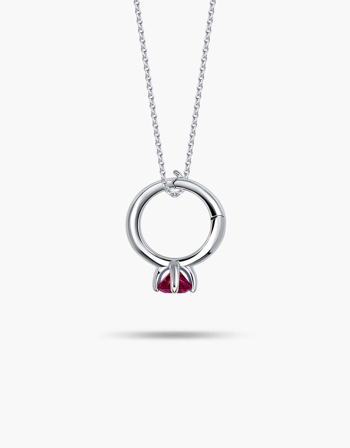 LVC diamond necklace with Mini Ring Precious Stones Pendant features Rhodonite, a deep red gemstone