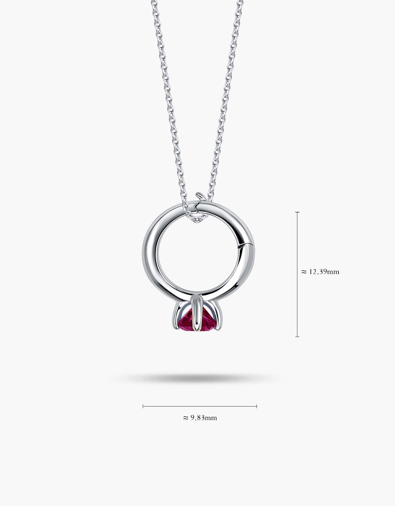 measurement LVC diamond necklace with Mini Ring Precious Stones Pendant features Rhodonite, a deep red gemstone