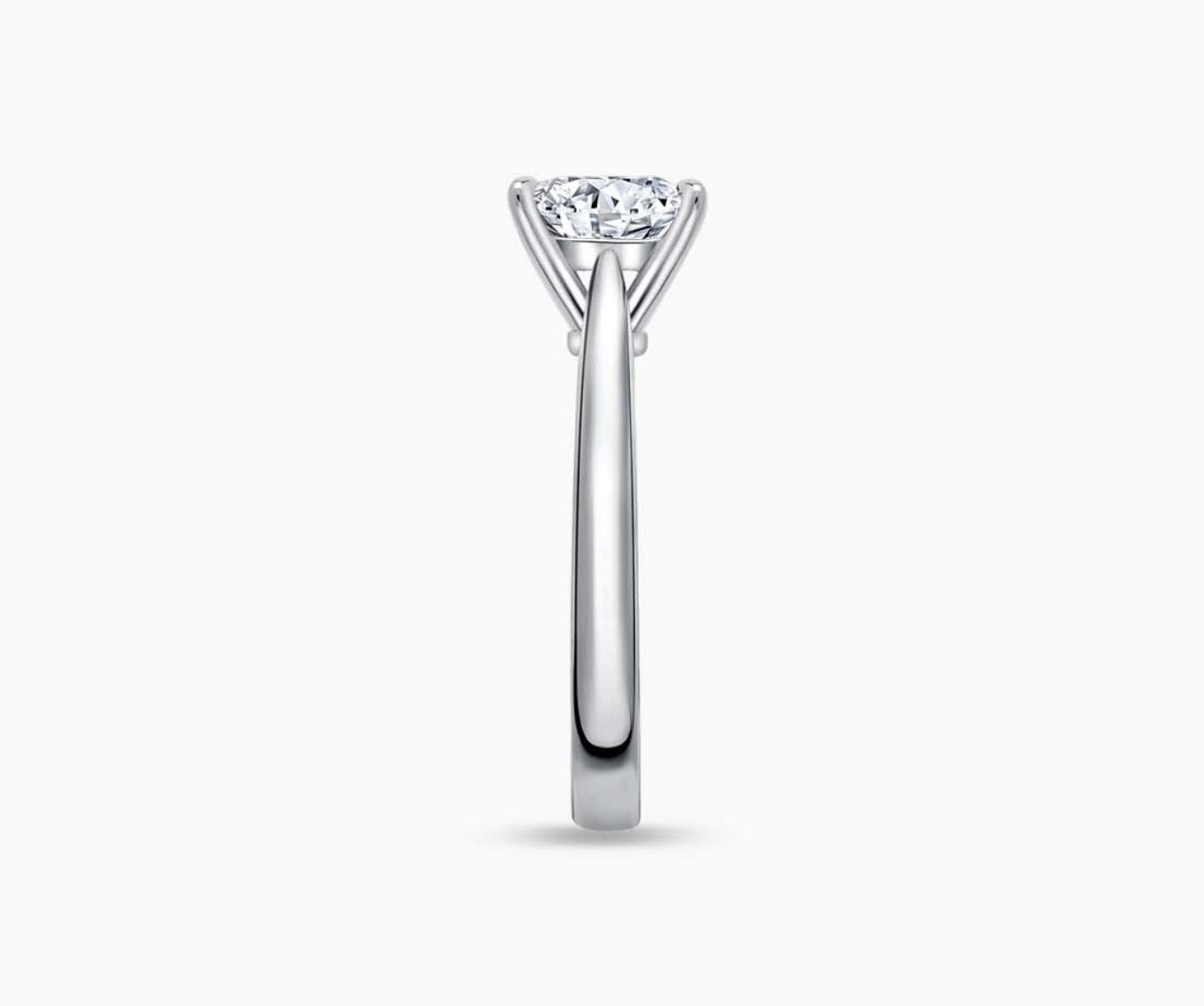 LVC solitaire ring tapered band style that narrows the width towards the mount, accentuates the beauty of the centre stone seen from side angle