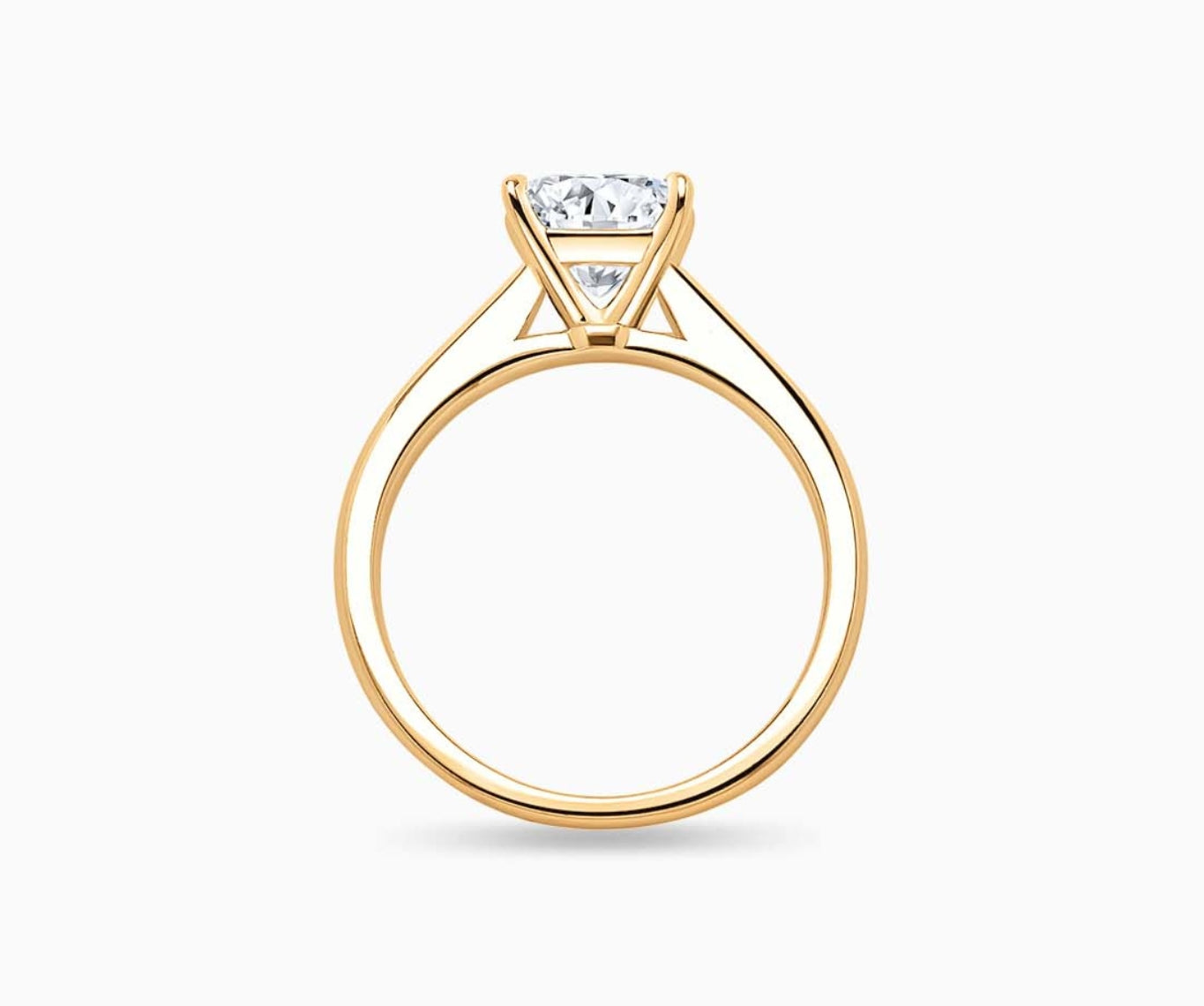 LVC solitaire ring with classic straight pave band lined with side diamonds in yellow gold from other view