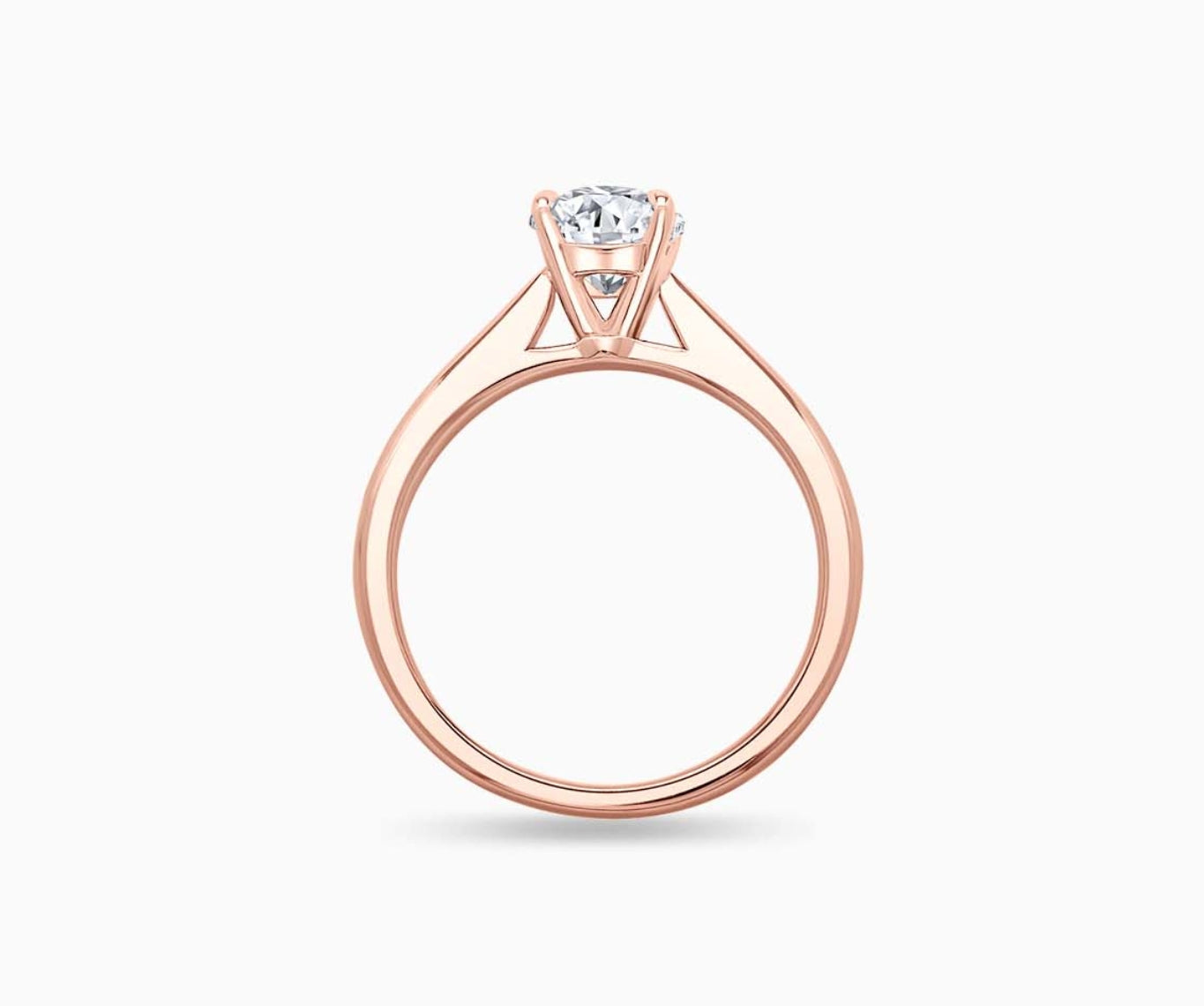 LVC solitaire ring with tapered plain band style that narrows the width towards the mount, accentuates the beauty of the centre stone from different view