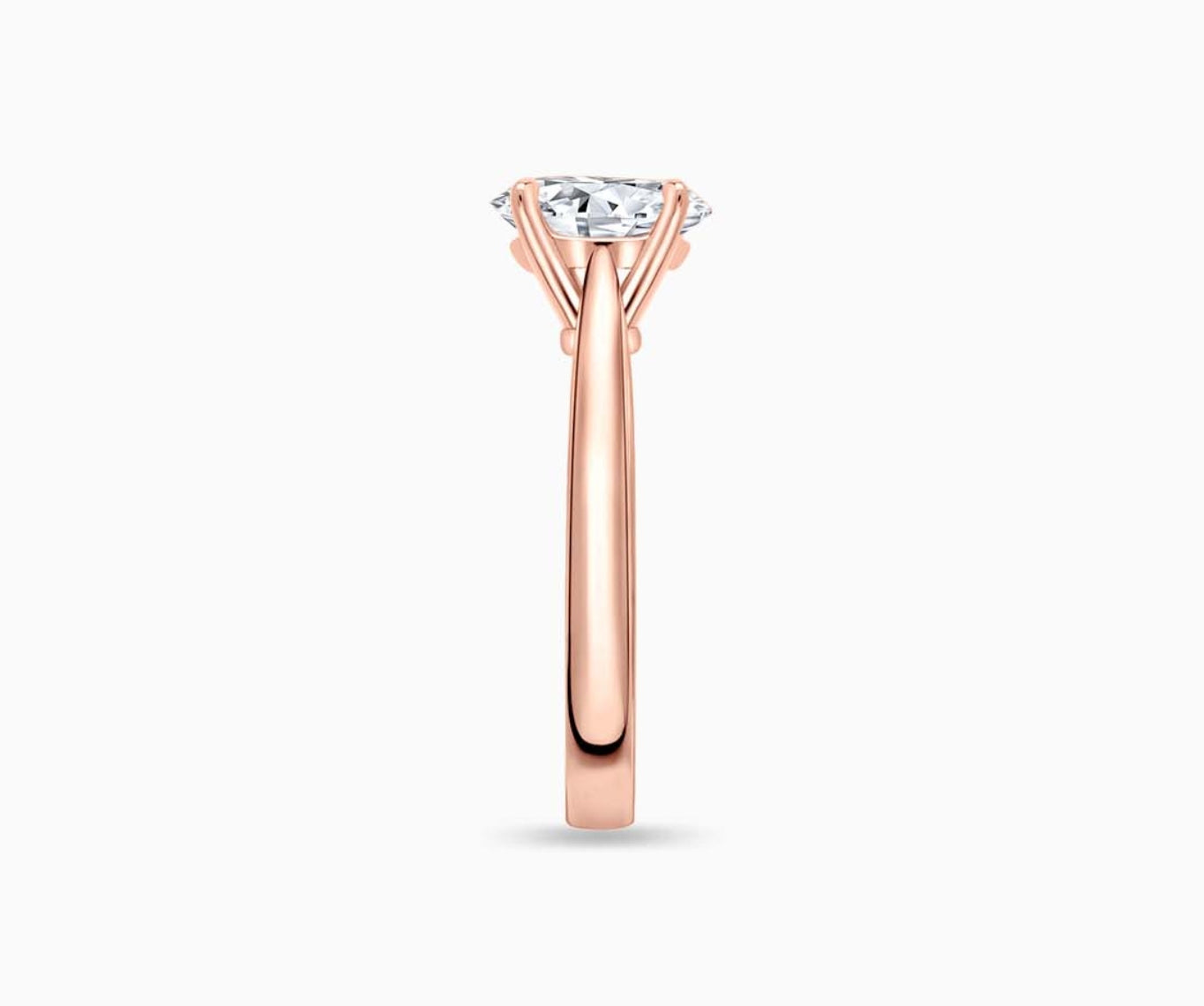 LVC solitaire ring with tapered plain band style that narrows the width towards the mount, accentuates the beauty of the centre stone from site view