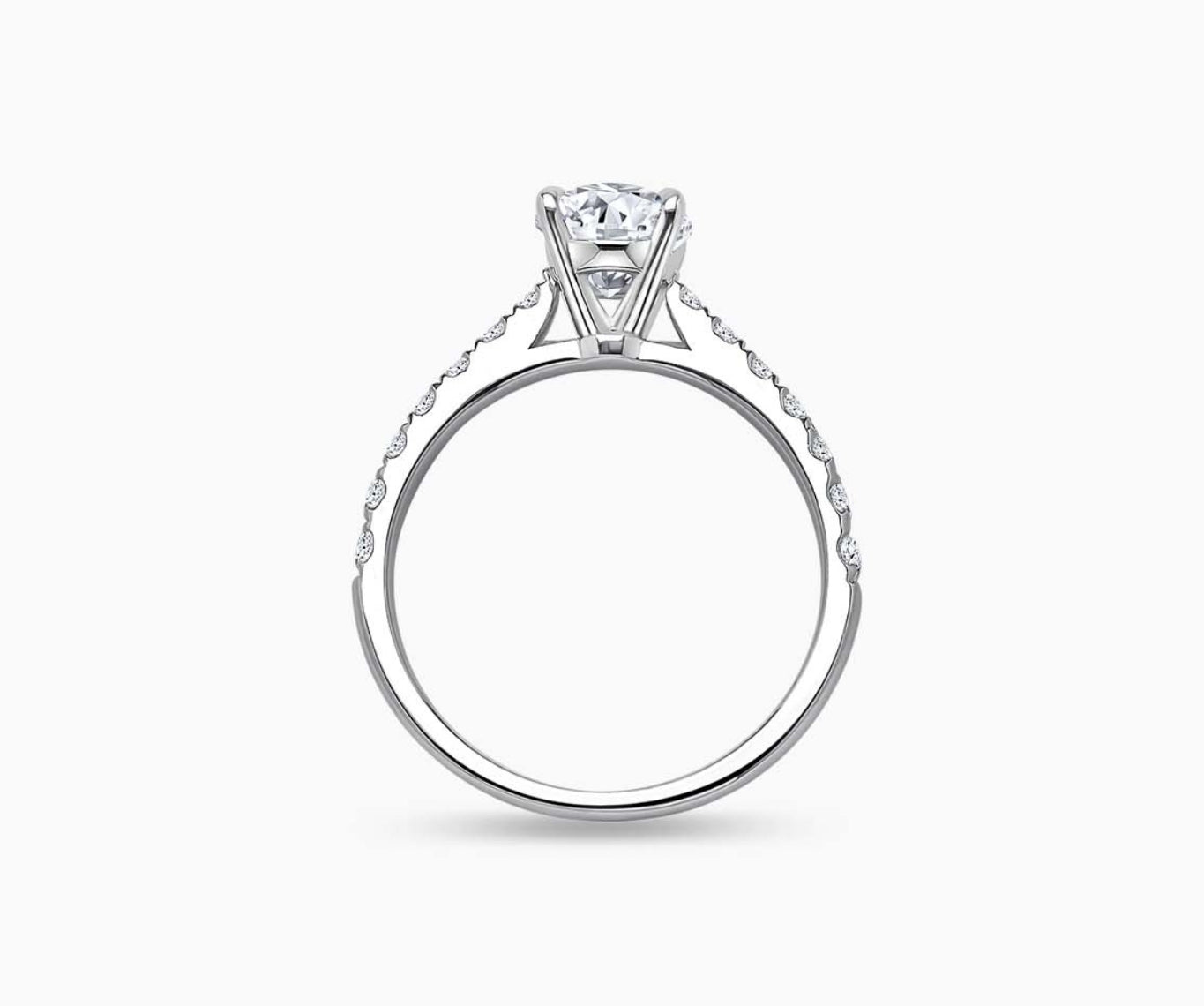 LVC solitaire ring with the classic straight pave band lined with side diamonds for your everyday sparkle seen from different angle