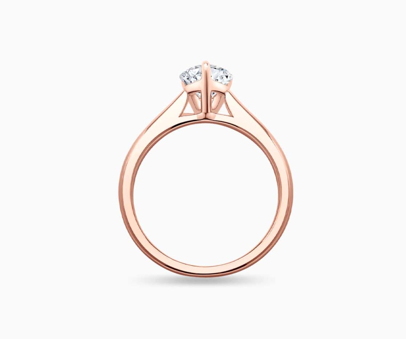 LVC solitaire ring with tapered plain band with centred diamond in rose gold from another angle