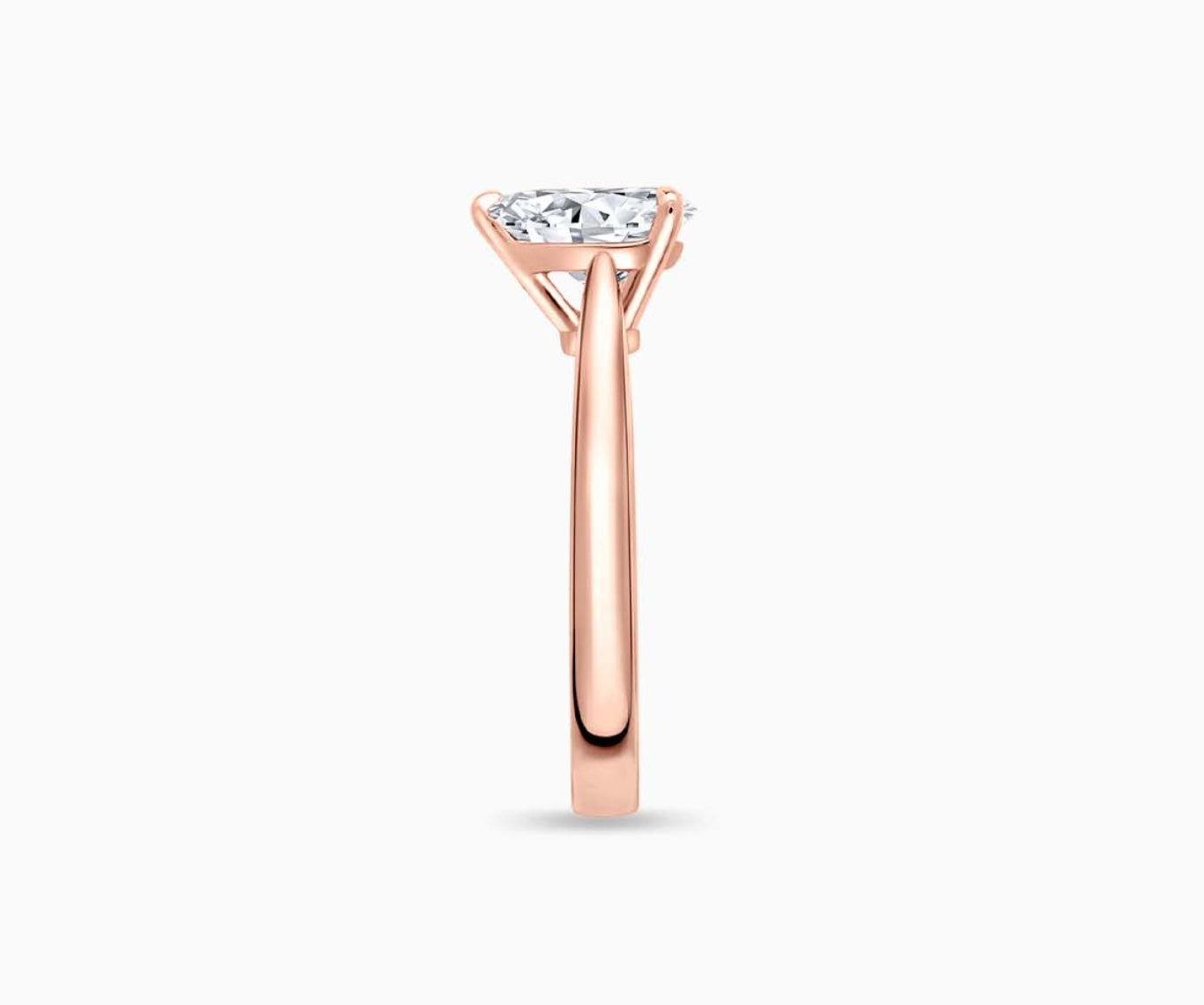 LVC solitaire ring with tapered plain band with centred diamond in rose gold from side angle
