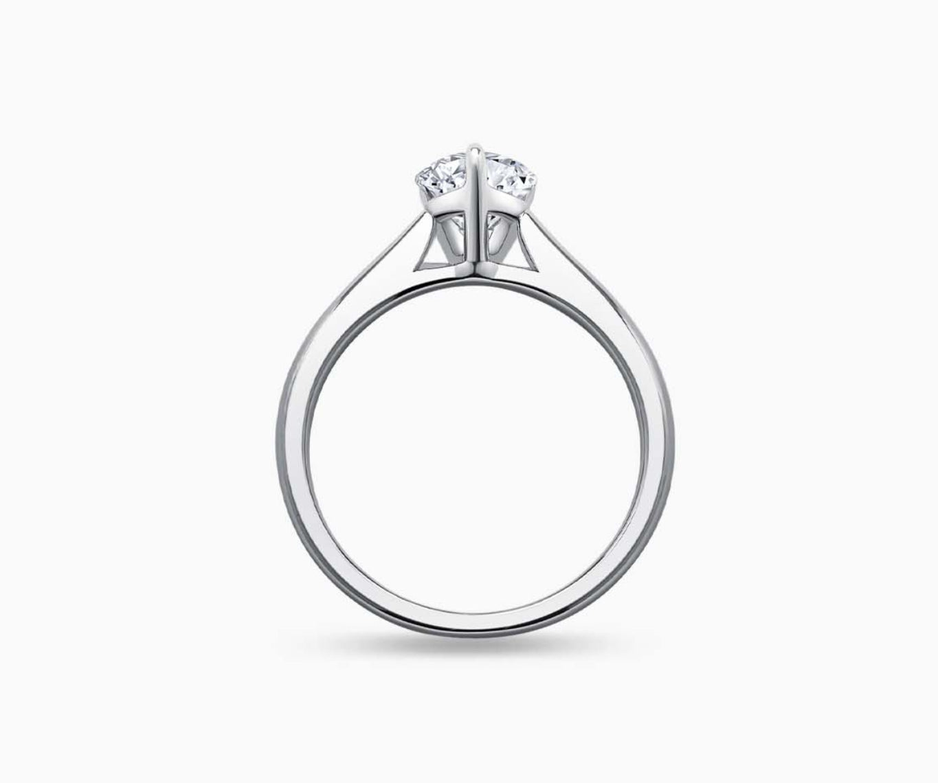 LVC solitaire ring with tapered band style that narrows the width towards the mount, accentuates the beauty of the centre stone seen from different angle