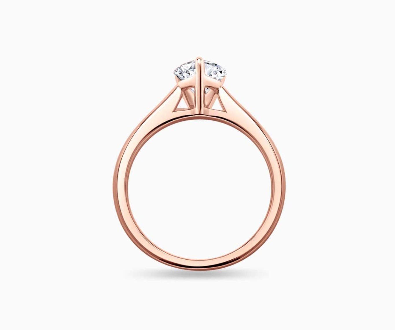 LVC solitaire ring with classic straight band and diamond in the centre made for your everyday sparkle in rose gold from another angle