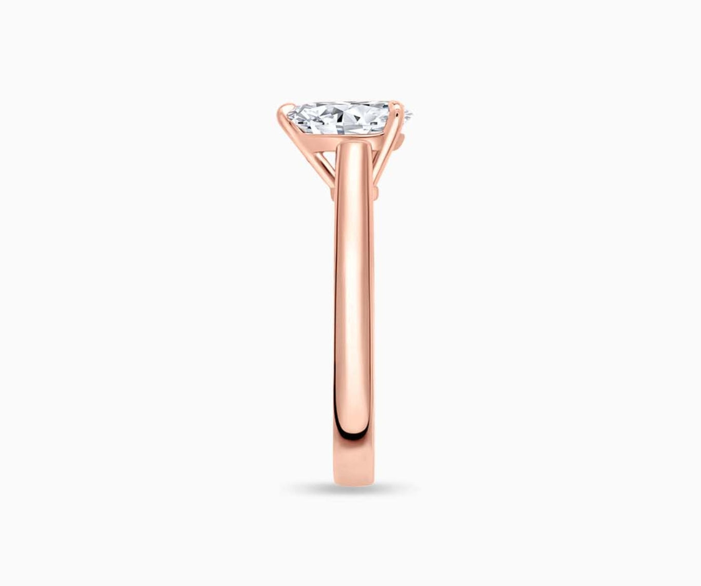 LVC solitaire ring with classic straight band and diamond in the centre made for your everyday sparkle in rose gold from side angle