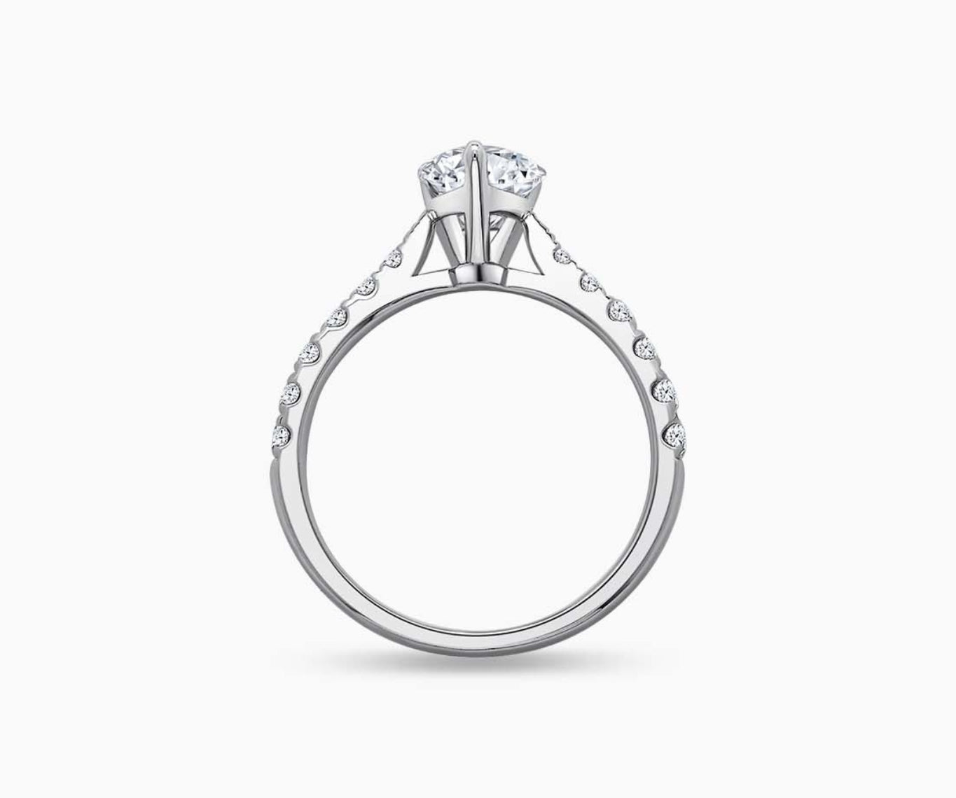 LVC solitaire ring with tapered band style lined with side diamonds, that narrows the width towards the mount, accentuates the beauty of the centre stone seen from different angle