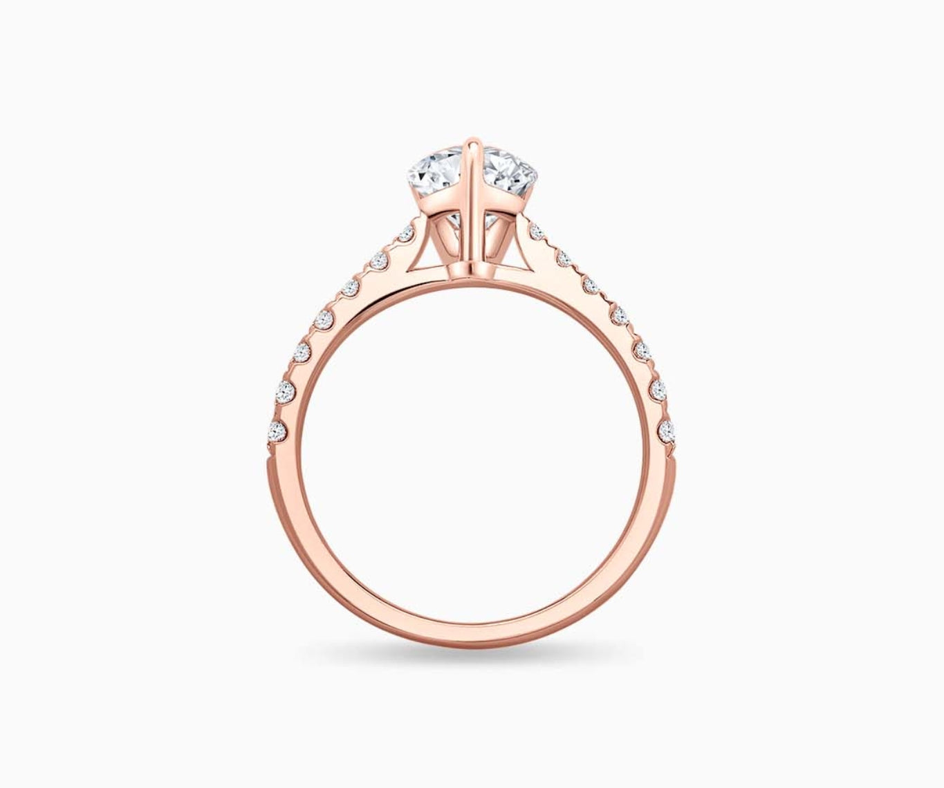 LVC solitaire ring in classic straight band lined with side diamonds for your everyday sparkle in rose gold from another angle 