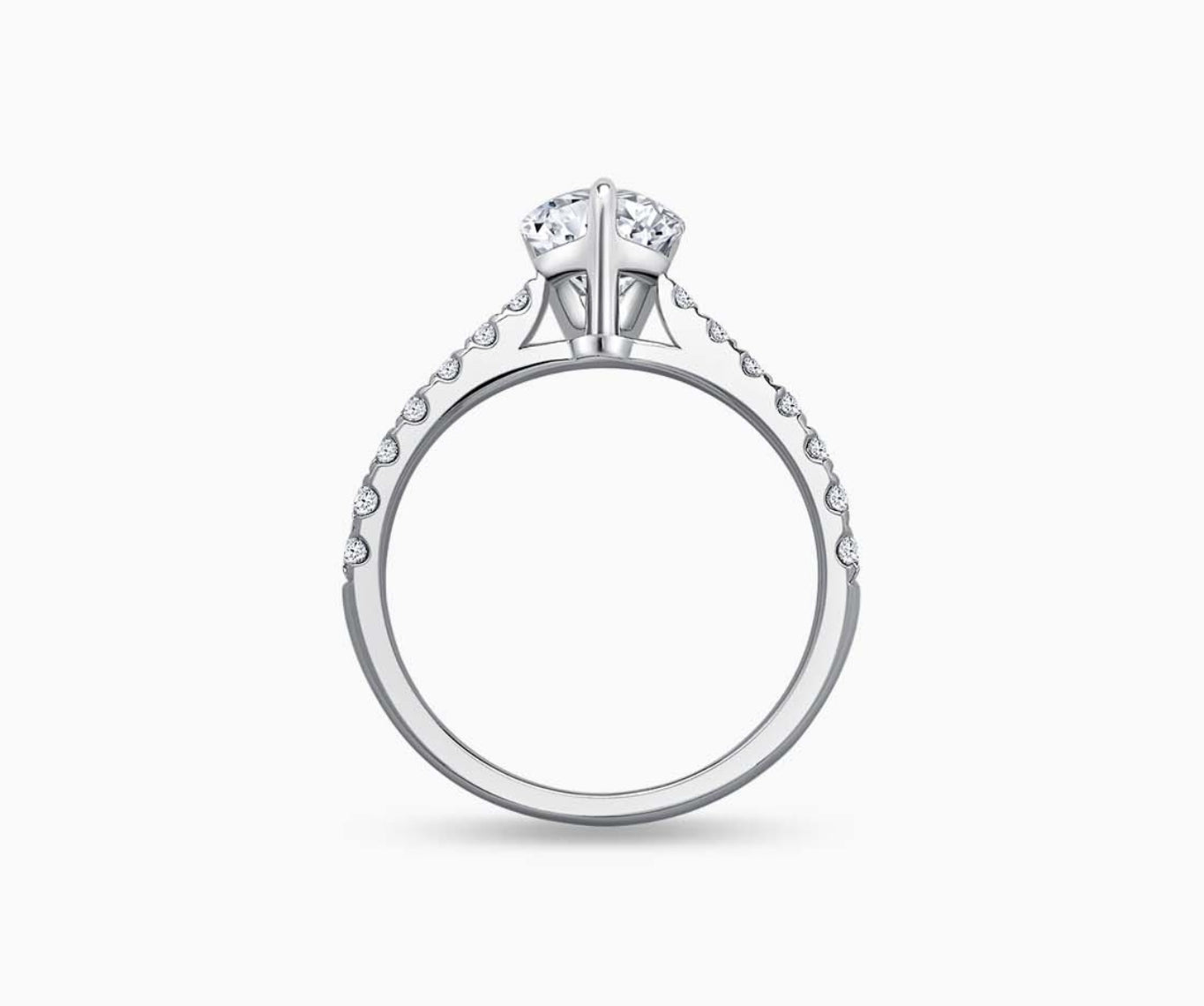 LVC solitaire ring with classic straight pave band lined with side diamonds for your everyday sparkle seen from different angle