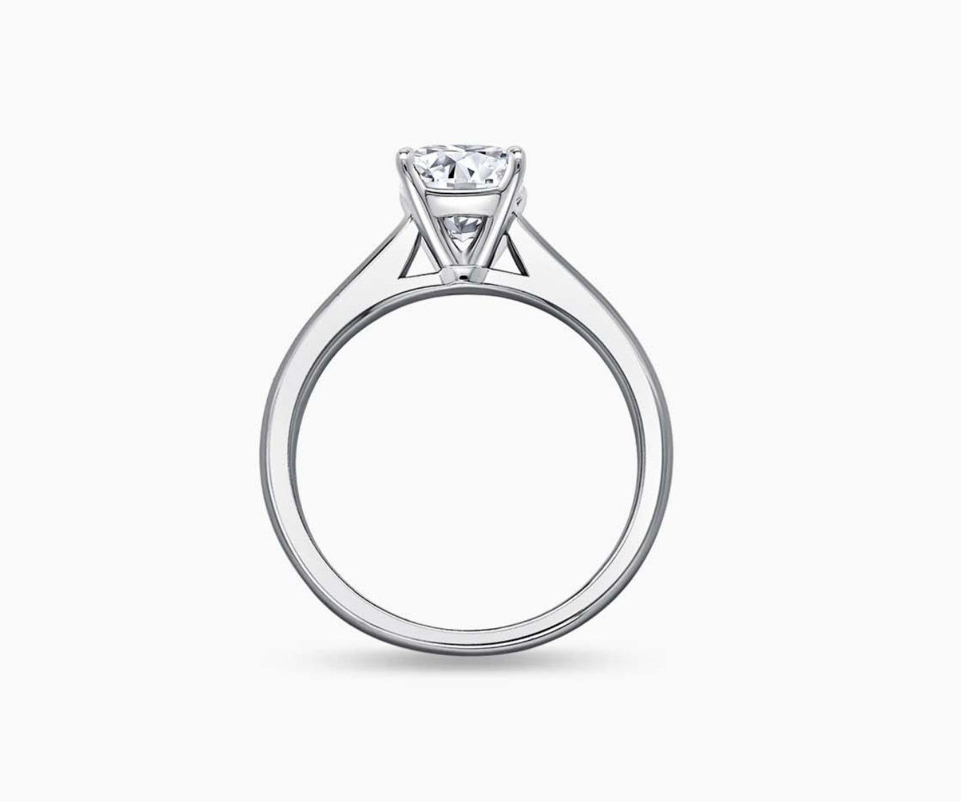 LVC solitaire ring with tapered plain band style that narrows the width towards the mount, accentuates the beauty of the centre stone seen from different angle