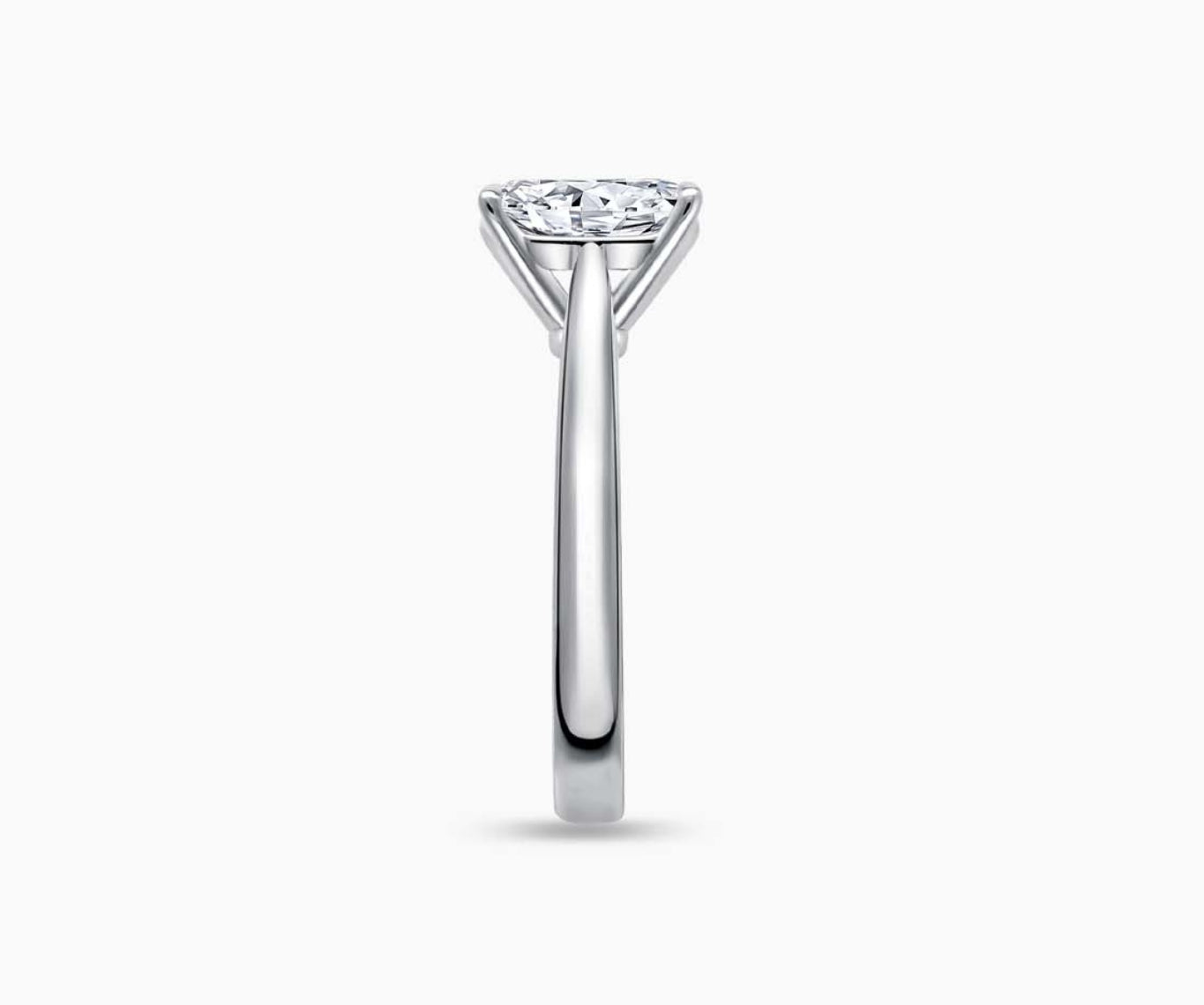 LVC solitaire ring with tapered plain band style that narrows the width towards the mount, accentuates the beauty of the centre stone seen from side angle