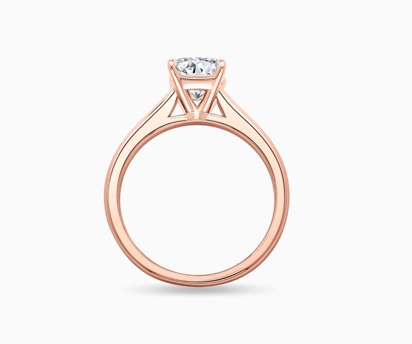LVC solitaire ring with classic straight plain band with diamond on the centre in rose gold from other angle