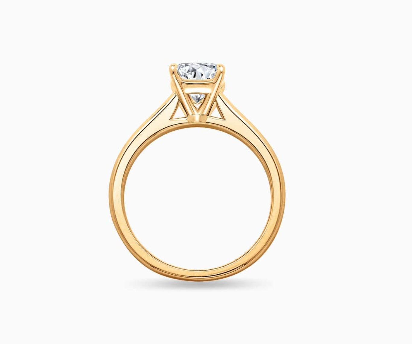 LVC solitaire ring with classic straight band and diamond on the centre in yellow gold from different angle
