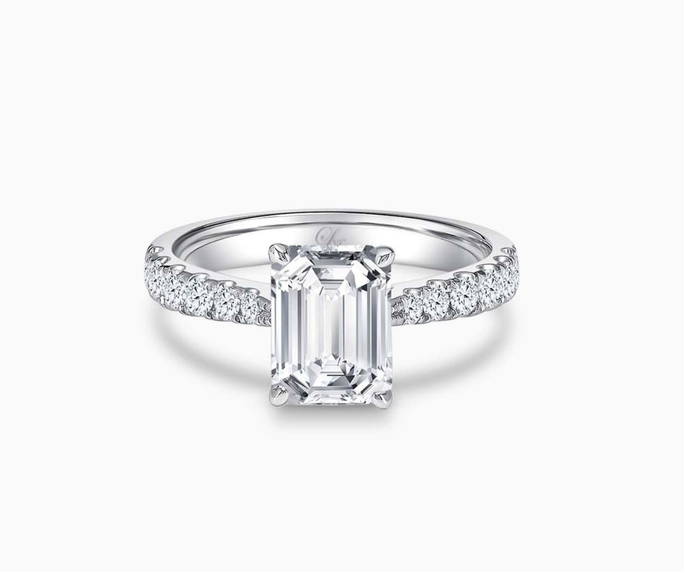 LVC solitaire ring with tapered pave band style, lined with side diamonds  