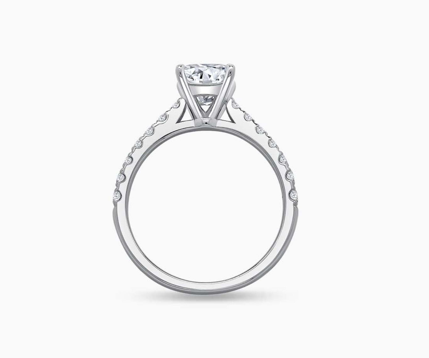 LVC solitaire ring with the classic straight pave band lined with side diamonds for your everyday sparkle seen from different angle