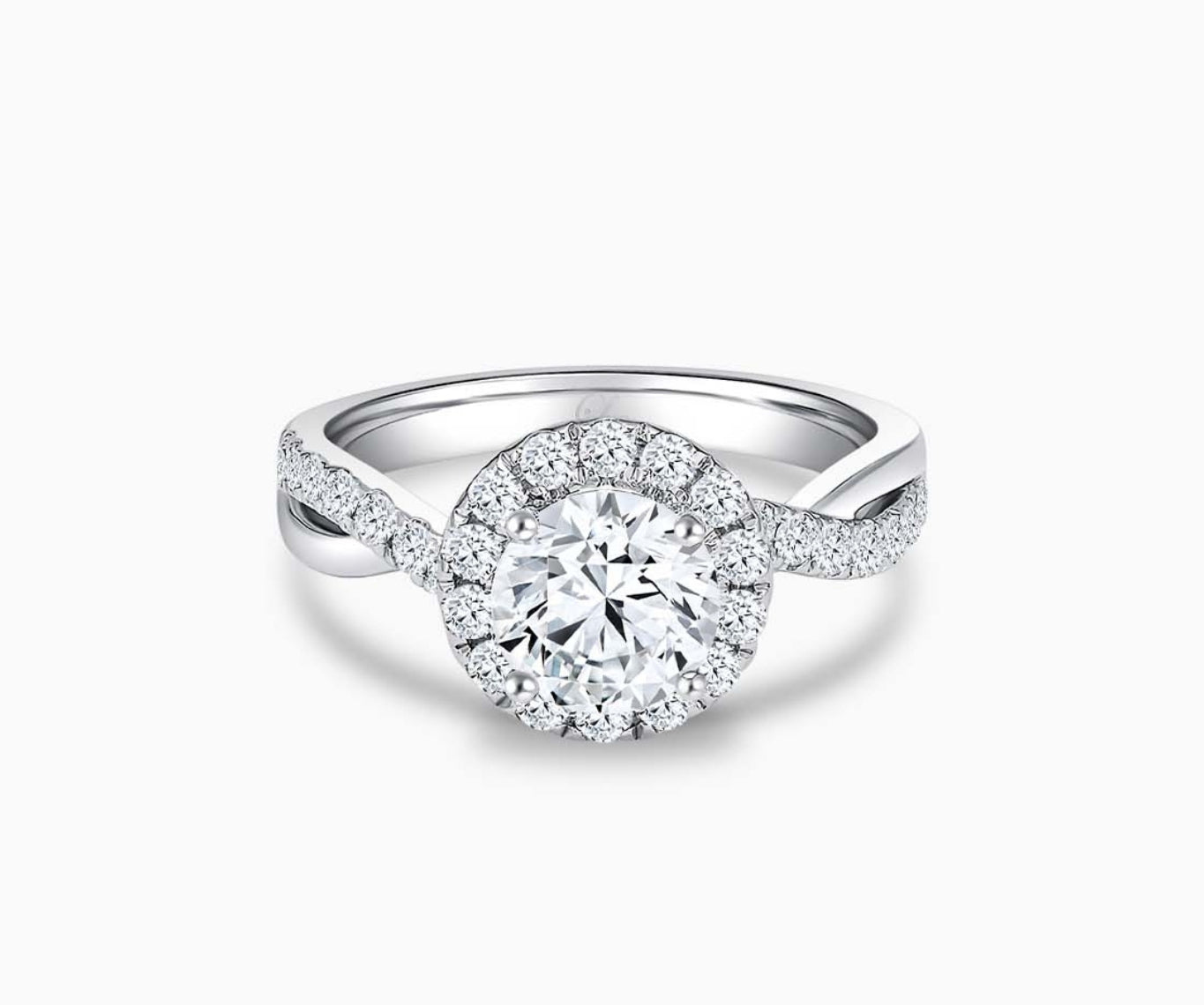 Halo Diamond Engagement Ring with twisted pave band