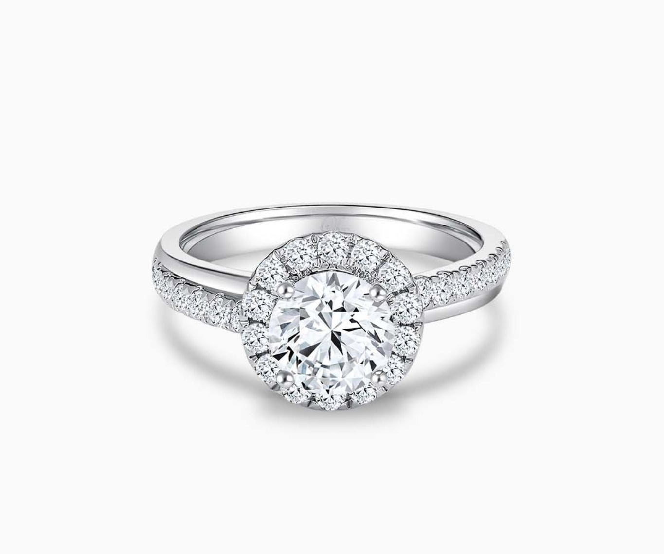Halo Diamond Engagement Ring with double pave band