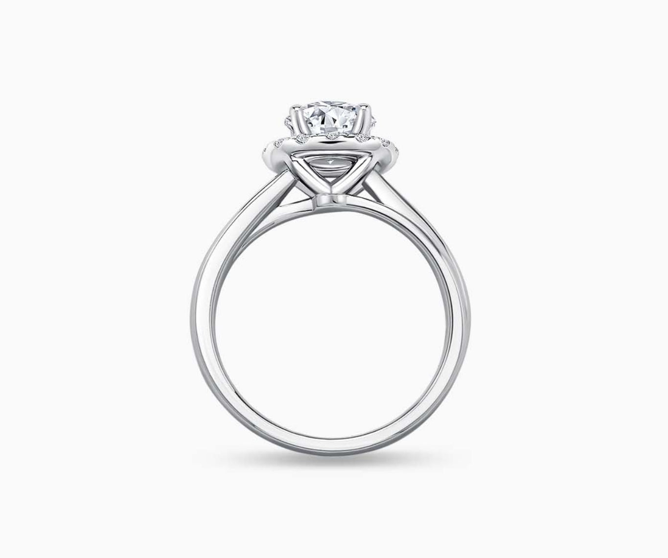 side view of Halo Diamond Engagement Ring with double plain band