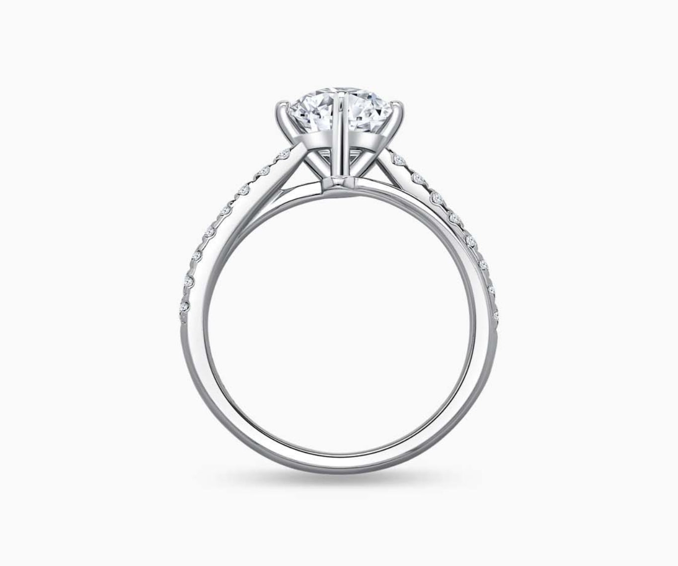 Modern double-band diamond rings solitaire with side diamonds, a polished white gold band, and a subtle center line engraving for a sleek and elegant look